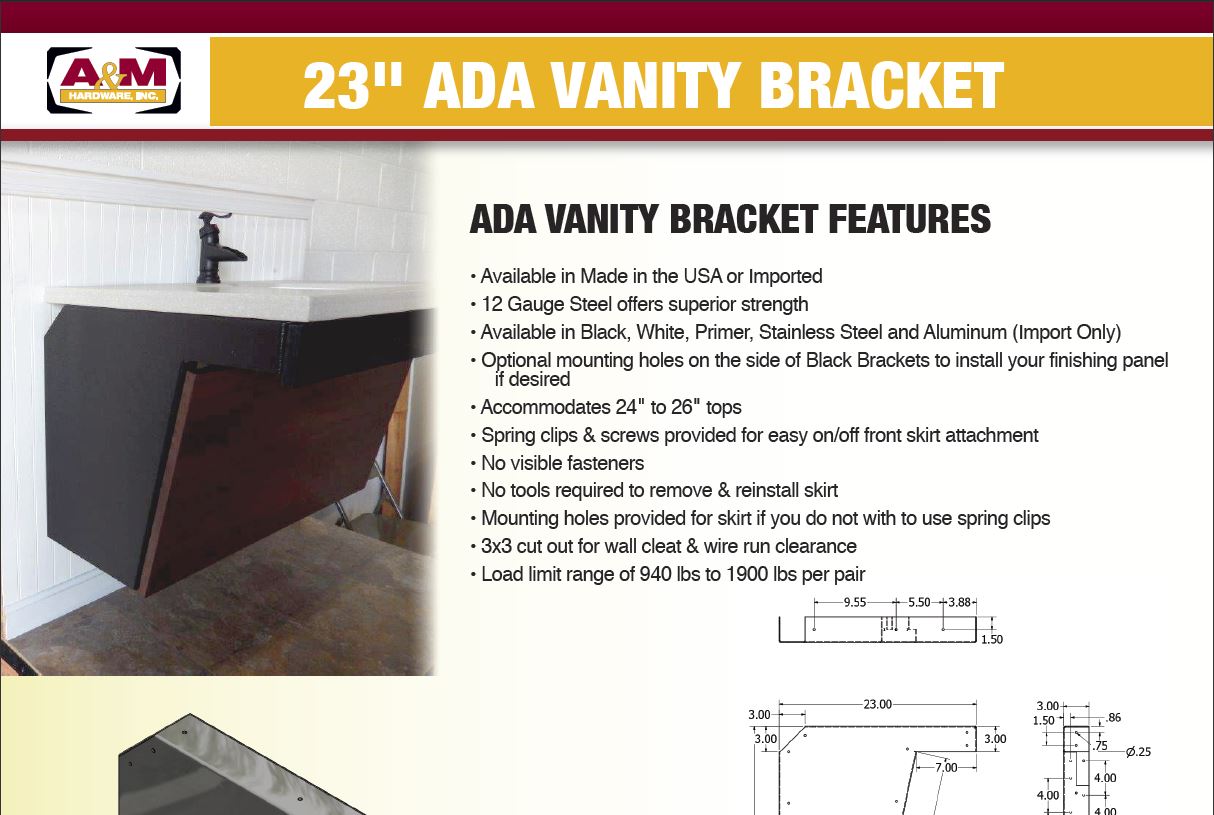 23 inch ADA vanity bracket pricing list