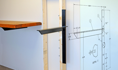 an illustration of how to install an extended concealed bracket and a shelf on the bracket