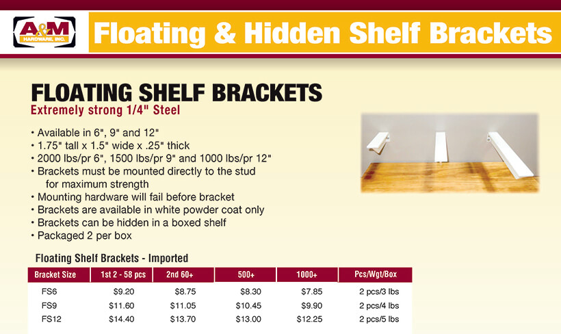Floating and hidden brackets price list