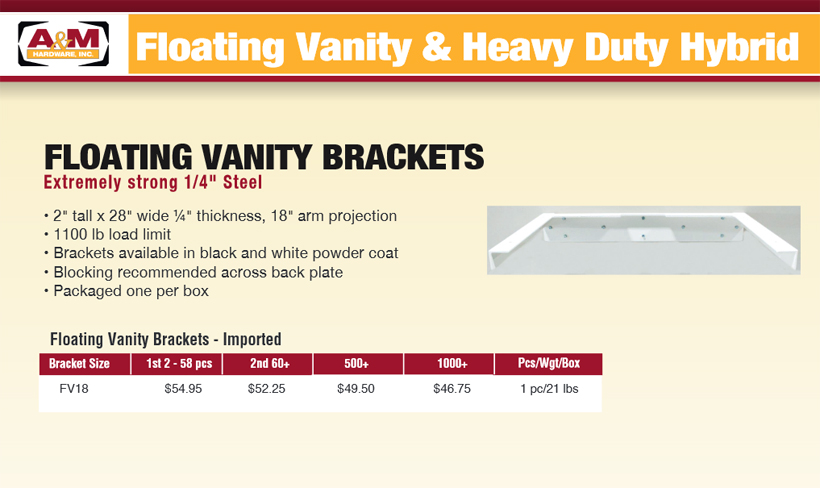 Floating Vanity & HeavyDuty Hybrid Brackets Price List